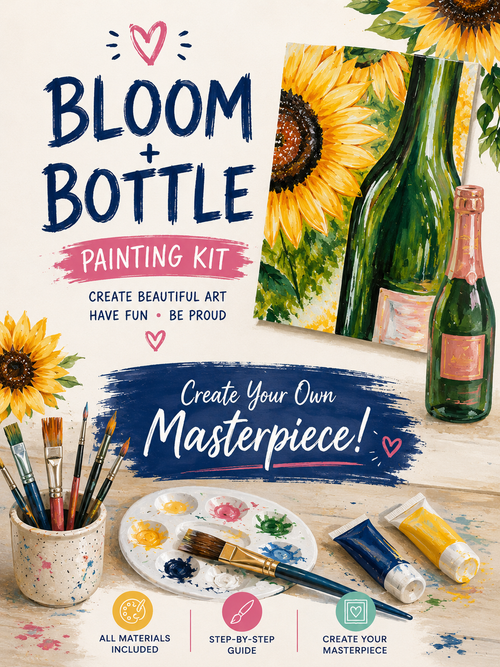 Bloom + Bottle Painting Kit with sunflowers and champagne bottles